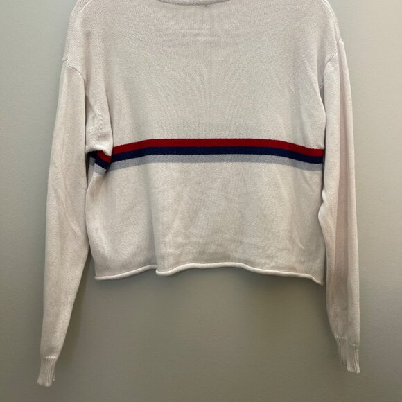 Brandy Melville White Sweater With Red & Blue Stripe Cropped Fit Knit Fabric - Picture 3 of 8